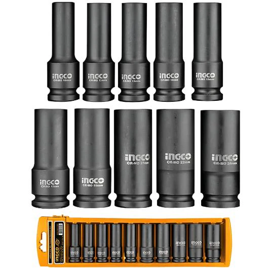 Ingco ½″ 10 PCS Deep Impact Socket Set – HKISSD12102L | CrMo Steel, Heat-Treated | Auto Supply Ghana