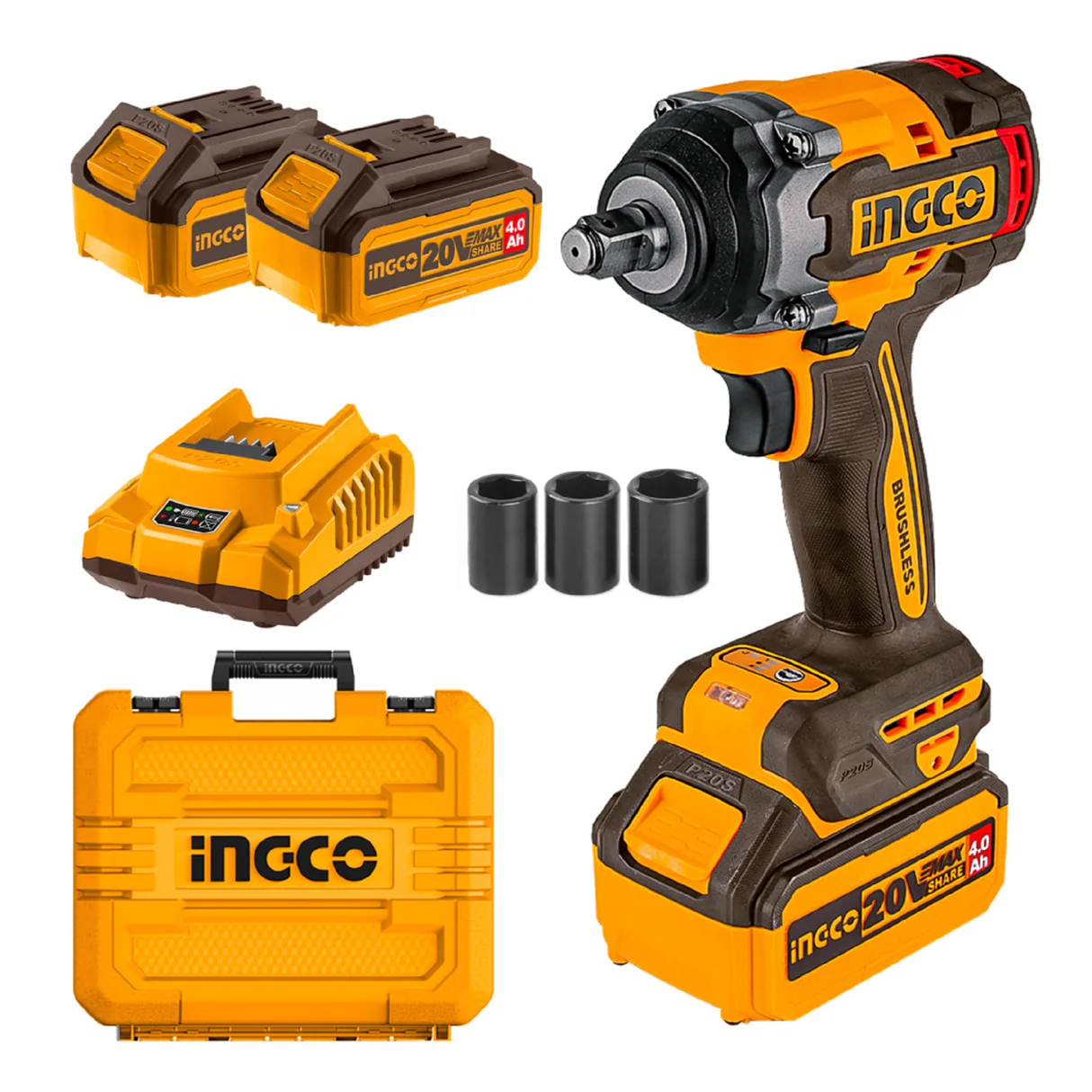 Ingco 1/2" Cordless Impact Wrench – CIWLI2050 | 500NM Torque, 20V x2 Batteries | Auto Supply Ghana