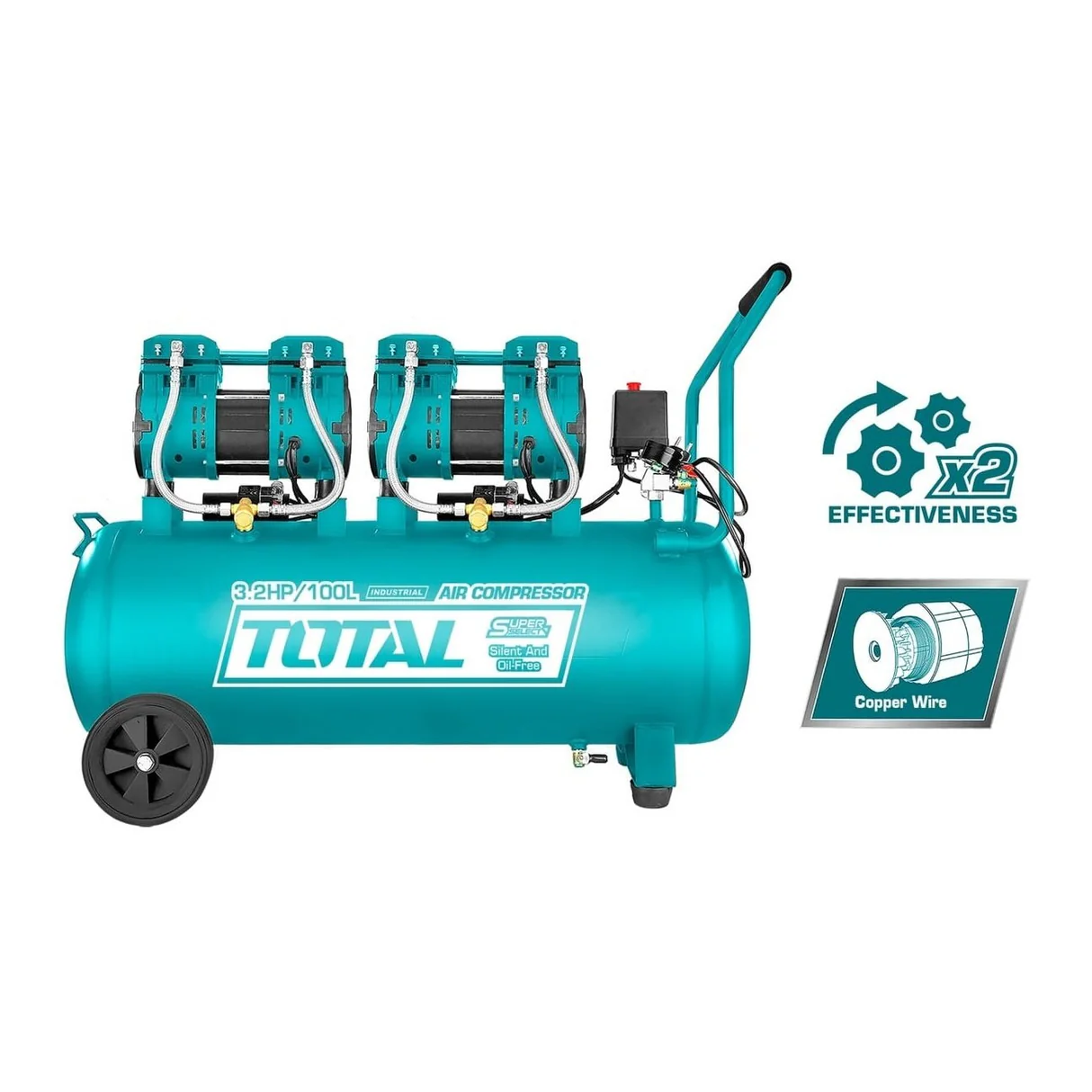 Total 100L Air Compressor 2×1200W (3.2HP) – TCS2241008 | Oil-Free, High-Performance | Auto Supply Ghana