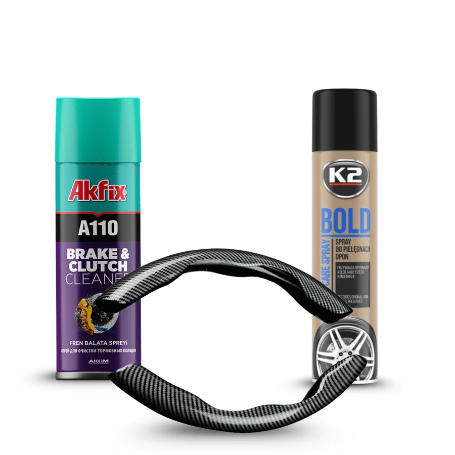 Ultimate Car Care Pack – Tire Spray, Steering Wheel Cover & Brake & Clutch Cleaner | Shine, Comfort & Performance | Auto Supply Ghana