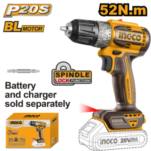20V Brushless Cordless Drill 52Nm - Variable Speed, 10mm Chuck