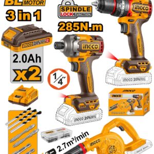 20V Cordless Combo Kit – Impact Drill 76Nm, Impact Driver 285Nm, Blower