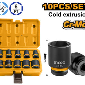 10-Piece 1/2" Drive Standard Impact Socket Set - 10–24mm, Cr-Mo Steel