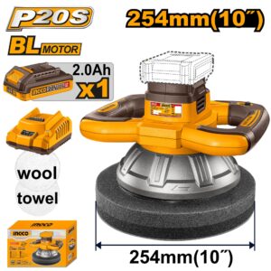 20V Brushless 10" Orbital Polisher - 2500 RPM, 254mm Discs, 2.0Ah Kit
