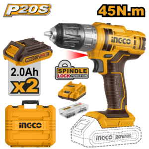 Complete 20V Lithium-Ion Cordless Drill Kit with 45Nm Torque + 2 Batteries – C5