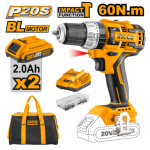 20V Brushless Cordless Impact Drill 60Nm - 22,500 IPM, 47 Accessories