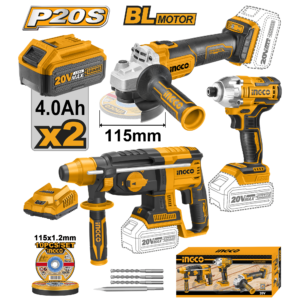 Cordless 3-Piece Combo Set: Rotary Hammer, Angle Grinder, Impact Driver (20V)
