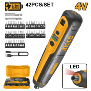 Compact 4V Cordless Lithium-Ion Screwdriver with 40 Piece Cr-V Bit Set – P10C20