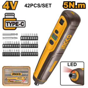 Portable 4V USB-C Rechargeable Lithium-Ion Cordless Screwdriver with Cr-V Bit Set – C20