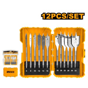 12-Piece Flat Wood Spade Drill Bit Set - 6–32mm, 152mm Length