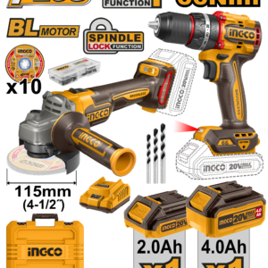 20V Cordless 2-Piece Combo Kit – Brushless Angle Grinder and Impact Drill