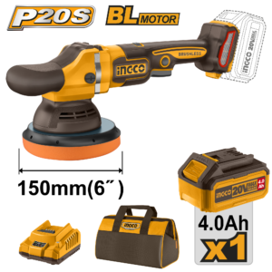 20V Brushless Cordless Polisher - 4500 RPM Variable, 150mm Pad, 4.0Ah Kit