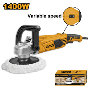 Variable Speed 1400W Angle Polisher with Lock-Off Switch and Accessories – C4