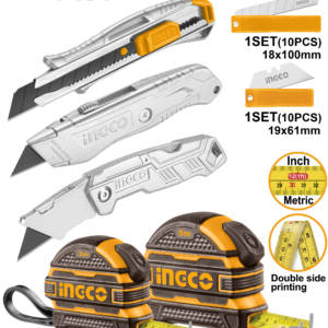 2 Measuring Tapes + 3 Utility Knives Set - Blades Included