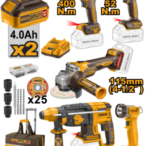5-Piece Cordless Industrial Combo Kit 20V with 2 Batteries – P1C1