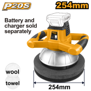 20V Cordless Car Polisher Buffer 254mm - 2500 RPM, Dual Bonnets, Bare Tool