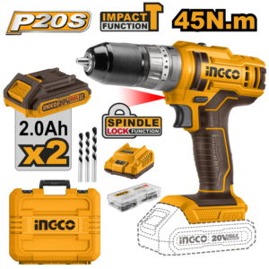 Powerful 20V Lithium-Ion Cordless Impact Drill Kit with 2 Batteries – C5