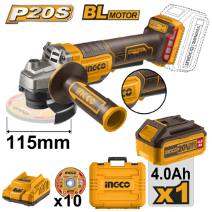 20V Brushless Motor Cordless Angle Grinder with Accessories – P1C4