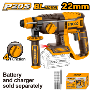 Brushless 20V Lithium-Ion Rotary Hammer with SDS Plus Chuck and LED Light – 22mm Drill
