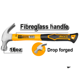 Durable 16oz Claw Hammer with Shock-Absorbing Fiberglass Handle