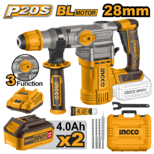 20V Brushless 28mm SDS-Plus Rotary Hammer Kit C2 - 4.5J, Dual 4.0Ah Batteries