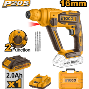 20V Cordless SDS-Plus Rotary Hammer Kit - 1.5J, 16mm, 2.0Ah Battery + 3 Bits