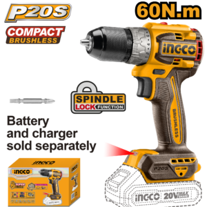 Compact 20V Brushless Cordless Impact Drill 60Nm with Keyless Chuck – P1C5