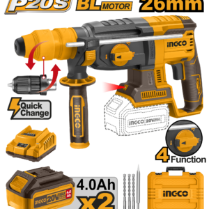 20V Brushless Cordless SDS-Plus Rotary Hammer Pro Kit - 2.5J, 26mm Concrete, Dual 4.0Ah