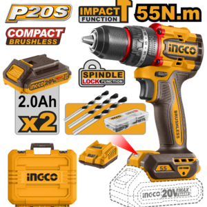 Mid-Range 20V Brushless Cordless Impact Drill with Enhanced Torque and Accessories