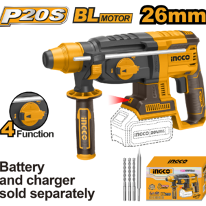 20V Brushless Cordless Rotary Hammer Bare C4 - 26mm SDS-Plus, 2.5J, 3 Drills + Chisel