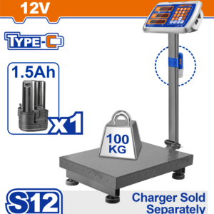 12V Cordless Platform Scale 100kg - 20g Precision, LED, USB-C Battery
