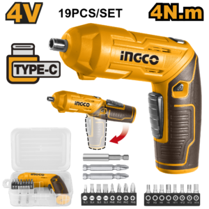 4V Pivoting Cordless Screwdriver Kit - 240 RPM, 4Nm, 20 Bits, Case