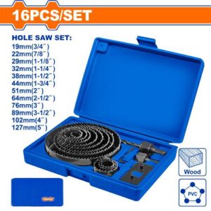 16-Piece Carbon Steel Hole Saw Set with Arbors for Wood and Plastic