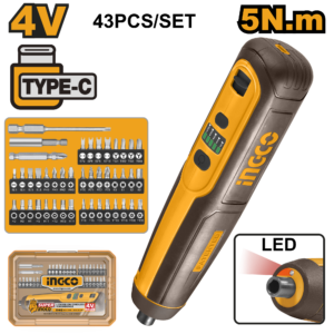 4V Cordless Screwdriver Pro Kit - 240 RPM, 5Nm, 42 Bits, Plastic Box