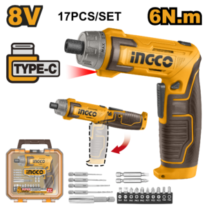 8V Cordless Screwdriver Kit - 220 RPM, 6Nm, 15+1 Torque, 19 Bits + Drills