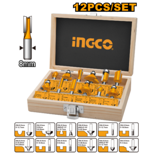 12-Piece 8mm Shank Router Bit Set for Professional Wood Profiling