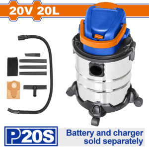 20V Cordless Wet/Dry Shop Vac Bare - 8kPa, 20L Stainless Tank, HEPA