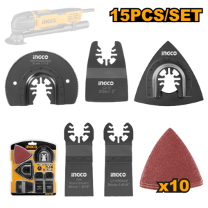 15-Piece Multi-Tool Blade Set with BIM Segment, Delta Sanding Pad, and Cr-V Saws