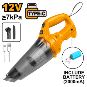 Compact 12V Cordless Vacuum Cleaner with USB Type-C Charging and Soft Bristle Brush
