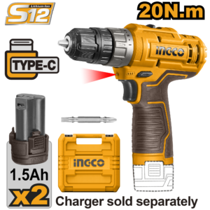 12V 2-Speed Cordless Drill P1C5 - 1500 RPM, 20Nm, Dual 1.5Ah USB-C Batteries