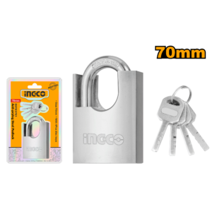 70mm Anti-Pry Heavy-Duty Steel Padlock P6C24 - 566g, Brass Cylinder, 4 Iron Keys