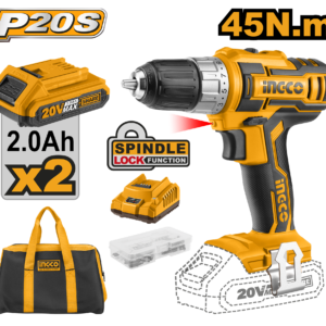 20V Cordless Drill Driver Kit with Canvas Bag C5 - 45Nm, Dual 2.0Ah Batteries, 47 Accessories