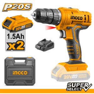 20V Brushless Cordless Drill Driver with 1.5Ah Batteries C5 - 45Nm, LED Gauge, Cr-V Bits