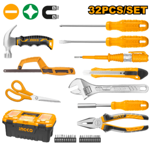 32-Piece Household Hand Tool Kit P1C6 - Pliers + Wrench + Drivers + 17" Box
