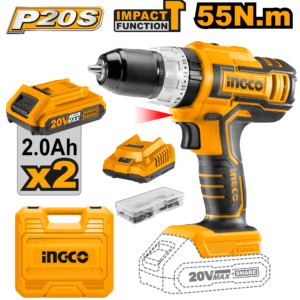 20V Brushless Cordless Impact Drill Kit BMC C5 - 55Nm, 13mm Chuck, Dual 2.0Ah Batteries, 50 Accessories