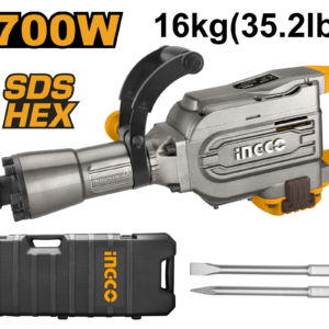 1700W Demolition Breaker Hammer - 45J, 1400 BPM, HEX, 16kg, BMC Case