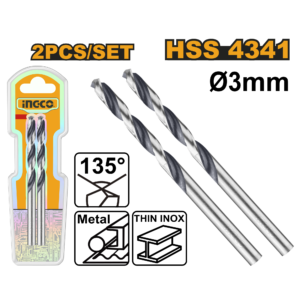 2-Pack 3mm HSS 4341 Twist Drill Bits - 135° Split Point, Black Oxide, Metal/Wood