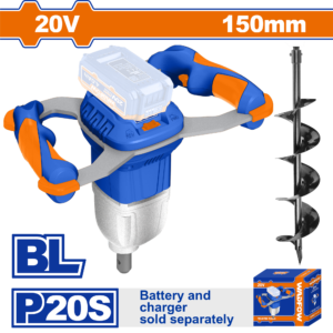 20V Brushless Cordless Earth Auger Post Hole Digger - 125 RPM, 800mm Drill, 150mm Bit