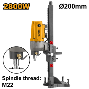 2800W Diamond Core Drill Rig - 200mm Max, 800 RPM, M22 Spindle, Stand