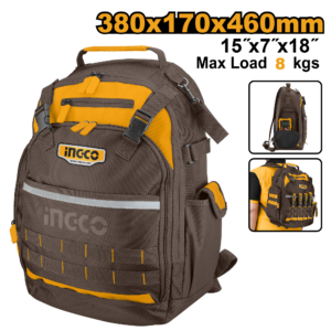 Heavy-Duty Tool Backpack - 38x17x46cm, 1680D Oxford, 8kg Load, Rigid Frame